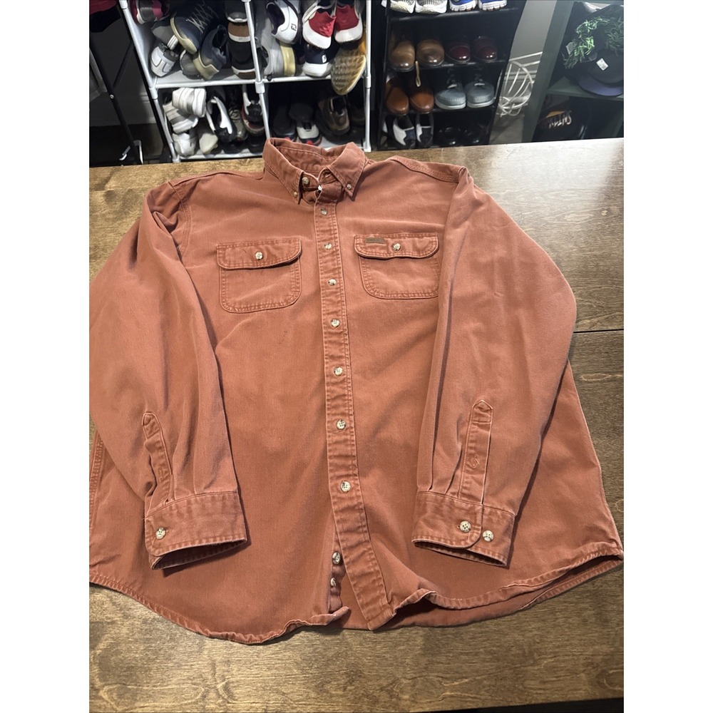 Carhartt Shirt Mens XL Tall Maroon Long Sleeve Relaxed Fit Button Down Workwear